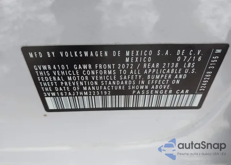 2017 Volkswagen Jetta 1.4T S from USA, damaged, VIN 3VW167AJ7HM223192